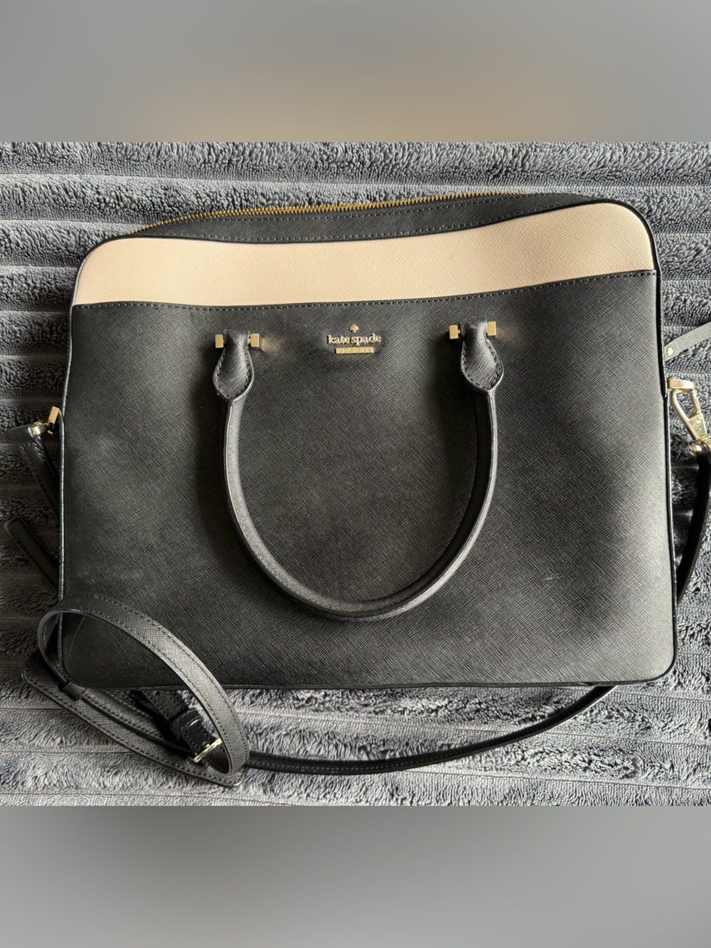 kate spade Black and Beige Saffiano Dome Satchel